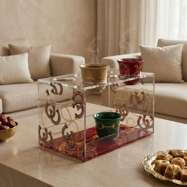 Fares Arabic Coffee Cups Holder - Maroon Red