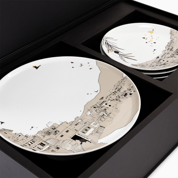 Naseem Cake Stand & 4 Dessert Plates