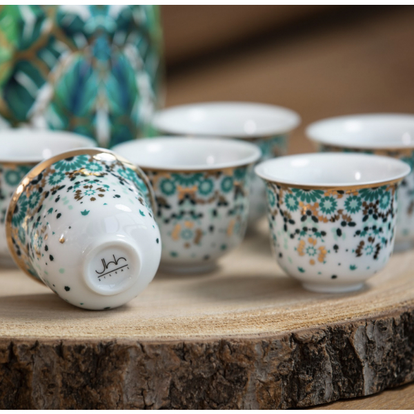 Gift Box Of 12 Mirrors Arabic Coffee Cups - Emerald