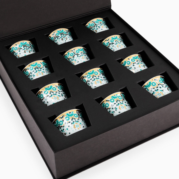Gift Box Of 12 Mirrors Arabic Coffee Cups - Emerald