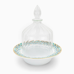 Decorative Glass Dome with Emerald Mirrors Plate (L)