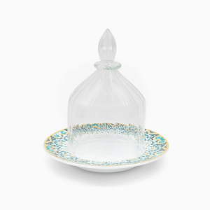 Decorative Glass Dome with Emerald Mirrors Plate (M)